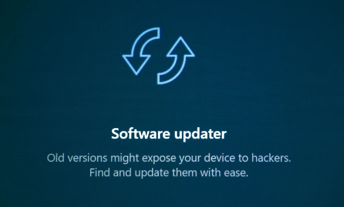 Software updater with refresh arrows icon and update icons.